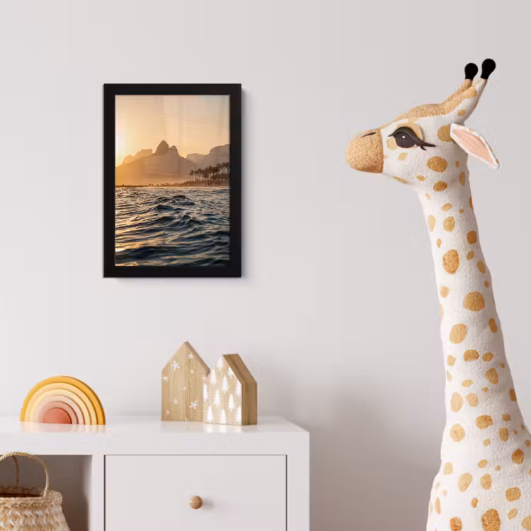 Zee - Golven - Zonsondergang - Kust - Goud fotolijst zwart zonder passe partout klein -usfeer4_kinderkamer