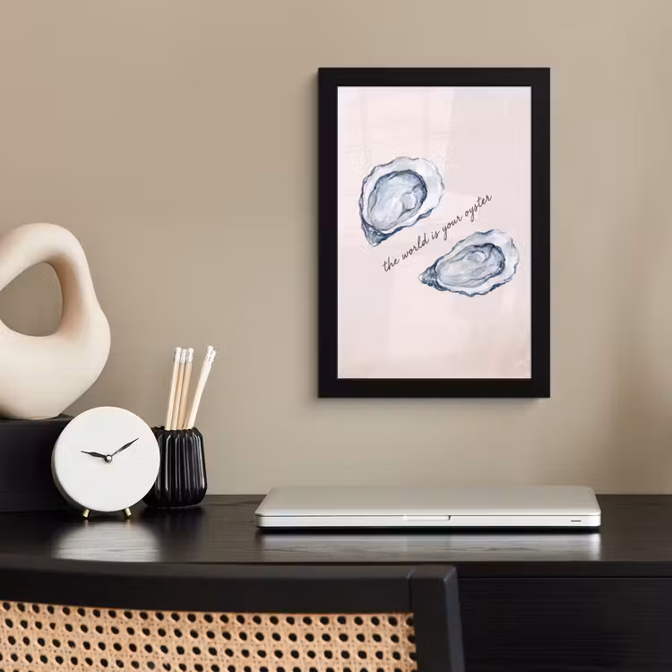 Zeeleven - Oester - Aquarel - Minimalistisch - Blauw fotolijst zwart zonder passe partout klein -sfeer1