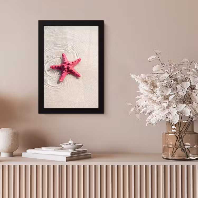 Zeeleven - Zeester - Strand - Roze - Water fotolijst zwart zonder passe partout klein -sfeer5
