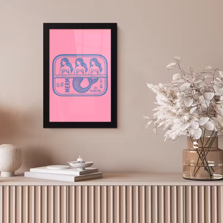 Meermin - Sardineblik - Illustratie - Roze - Retro fotolijst zwart zonder passe partout klein -sfeer5