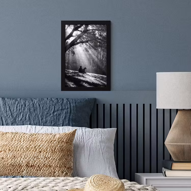 Mens - Hond - Natuur - Zwart-wit - Silhouet fotolijst zwart zonder passe partout klein -sfeer3
