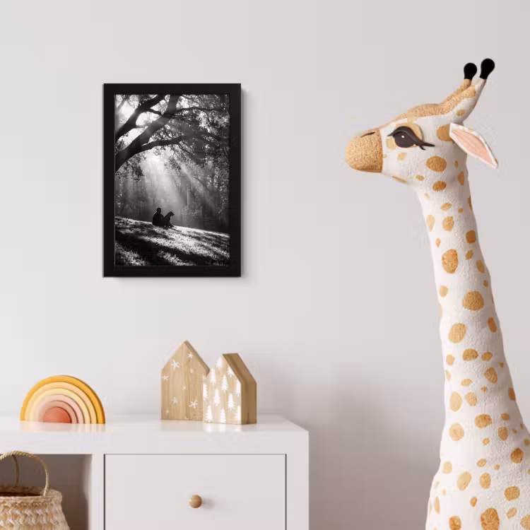 Mens - Hond - Natuur - Zwart-wit - Silhouet fotolijst zwart zonder passe partout klein -usfeer4_kinderkamer