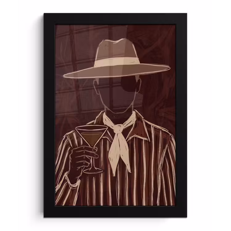 Mens - Hoed - Cocktail - Abstract - Bruin fotolijst zwart zonder passe partout klein -3d