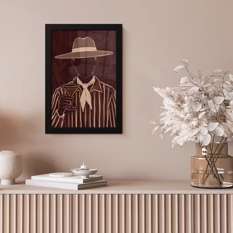 Mens - Hoed - Cocktail - Abstract - Bruin fotolijst zwart zonder passe partout klein -sfeer5