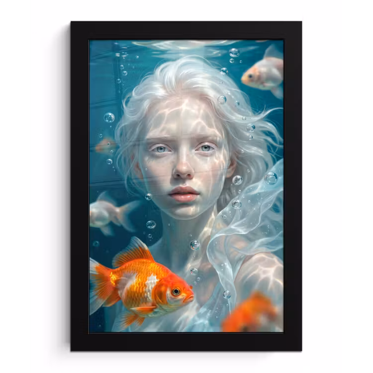 Mens - Onderwater - Vis - Modern - Blauw fotolijst zwart zonder passe partout klein -3d