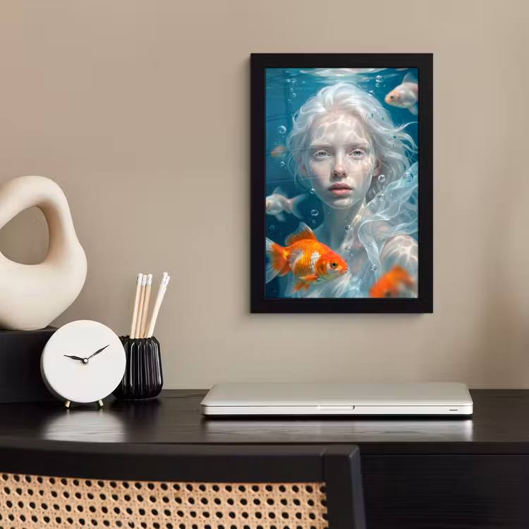 Mens - Onderwater - Vis - Modern - Blauw fotolijst zwart zonder passe partout klein -sfeer1