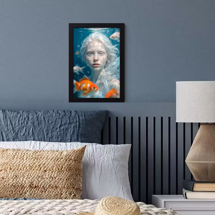 Mens - Onderwater - Vis - Modern - Blauw fotolijst zwart zonder passe partout klein -sfeer3