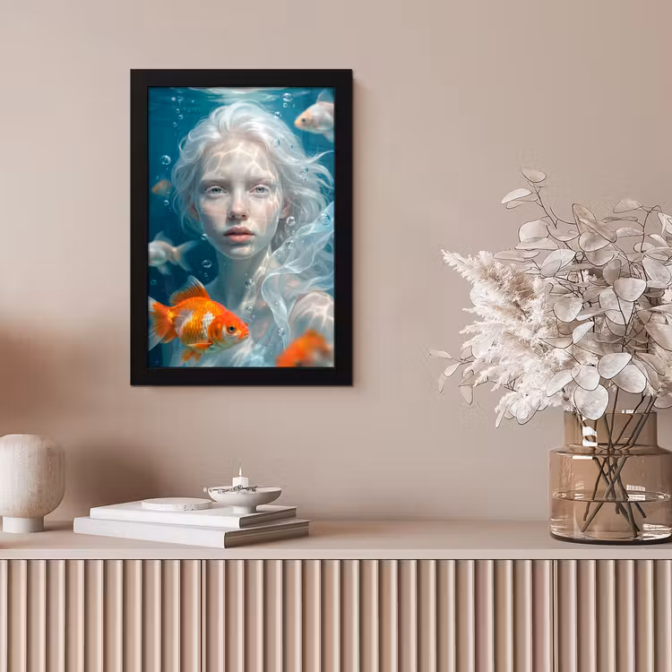 Mens - Onderwater - Vis - Modern - Blauw fotolijst zwart zonder passe partout klein -sfeer5