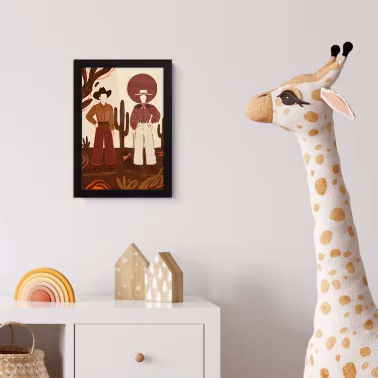 Mensen - Cowboykleding - Westerse stijl - Illustratie - Bruin fotolijst zwart zonder passe partout klein -usfeer4_kinderkamer
