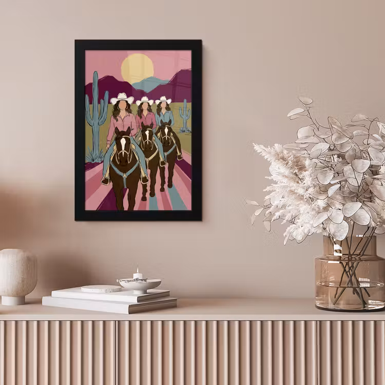 Mensen - Paard - Woestijn - Abstract - Roze fotolijst zwart zonder passe partout klein -sfeer5