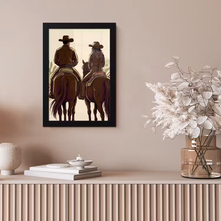 Mensen - Ruiters - Western - Illustratie - Bruin fotolijst zwart zonder passe partout klein -sfeer5