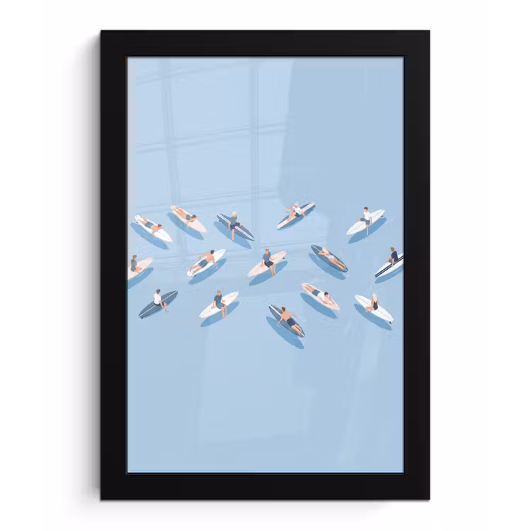 Mensen - Surfen - Water - Zomer - Illustratie fotolijst zwart zonder passe partout klein -3d