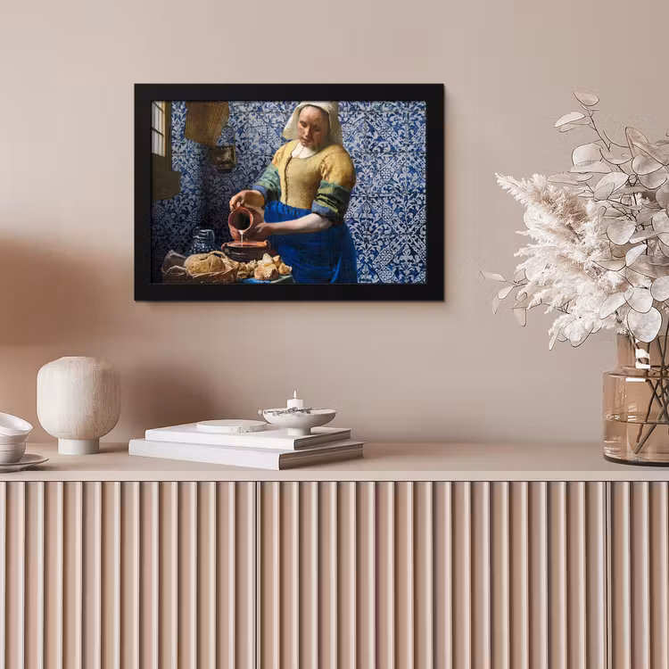 Melkmeisje - Delfts Blauw - Vermeer - Schilderij - Oude meesters fotolijst zwart zonder passe partout klein -sfeer5