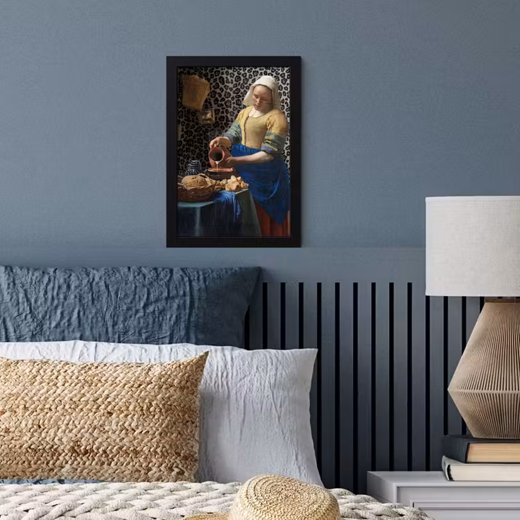 Melkmeisje - Kunst - Panterprint - Vermeer - Schilderij - Oude meesters fotolijst zwart zonder passe partout klein -sfeer3