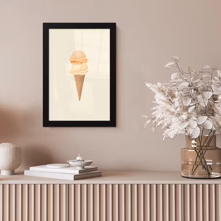 Minimalistisch - Schepijs - Hoorntje - Beige fotolijst zwart zonder passe partout klein -sfeer5