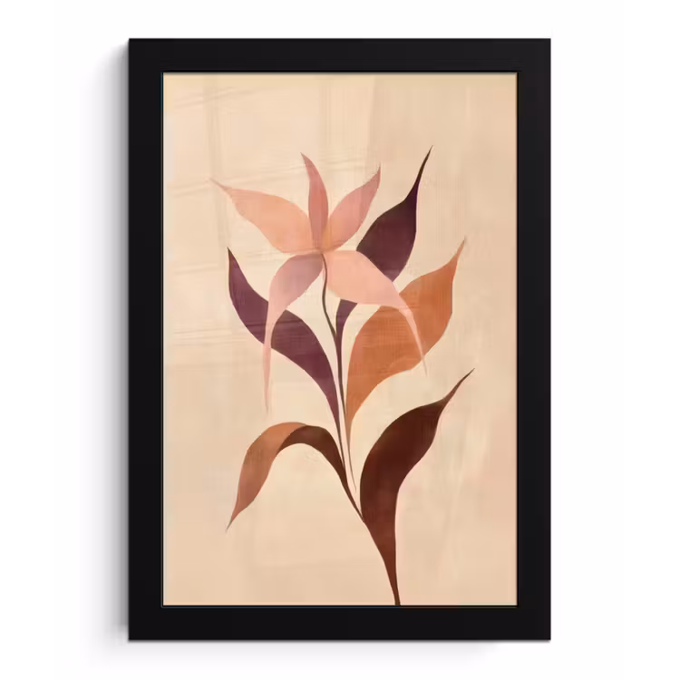 Minimalistisch - Bloem - Bladeren - Beige fotolijst zwart zonder passe partout klein -3d