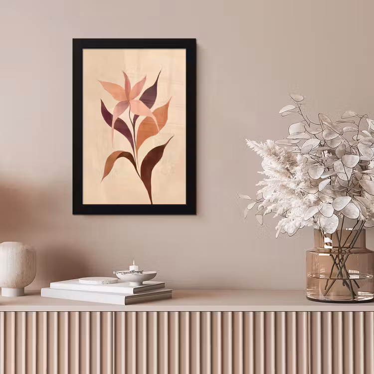 Minimalistisch - Bloem - Bladeren - Beige fotolijst zwart zonder passe partout klein -sfeer5