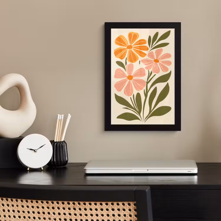 Minimalistisch - Bloemen - Bladeren - Roze fotolijst zwart zonder passe partout klein -sfeer1