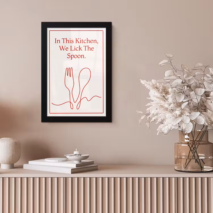 Minimalistisch - Vork - Lepel - Lijntekening fotolijst zwart zonder passe partout klein -sfeer5