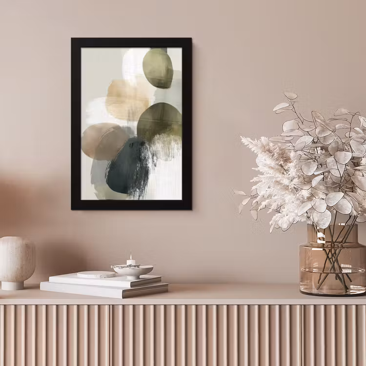 Minimalistisch - Cirkels - Penseelstreken - Beige fotolijst zwart zonder passe partout klein -sfeer5