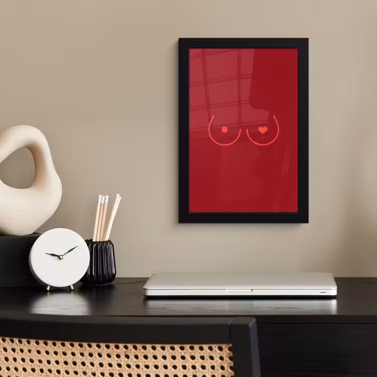 Minimalistisch - Lijnillustratie - Rood fotolijst zwart zonder passe partout klein -sfeer1
