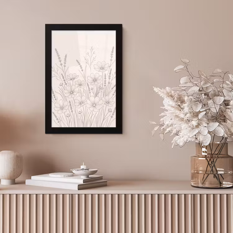 Minimalistisch - Modern - Bloemen - Beige fotolijst zwart zonder passe partout klein -sfeer5