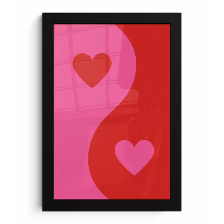 Minimalistisch - Rood - Roze - Hartjes fotolijst zwart zonder passe partout klein -3d