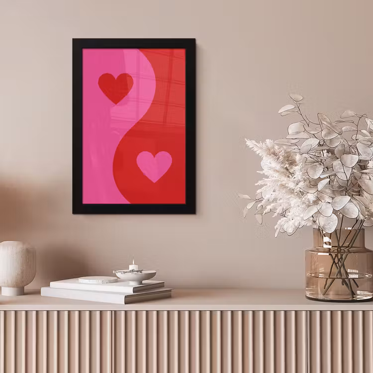 Minimalistisch - Rood - Roze - Hartjes fotolijst zwart zonder passe partout klein -sfeer5
