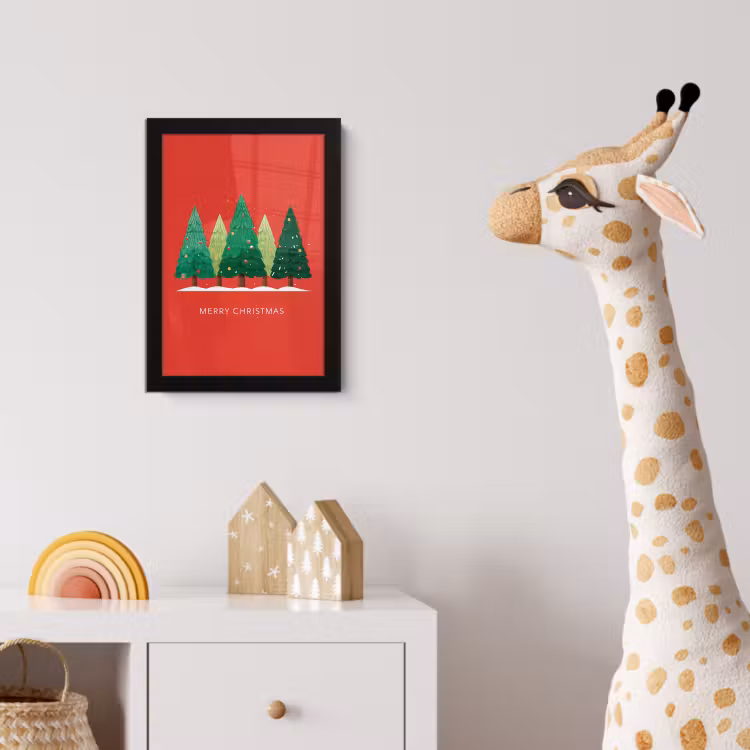 Minimalistisch - Kerstbomen - Rood - Sneeuw fotolijst zwart zonder passe partout klein -usfeer4_kinderkamer