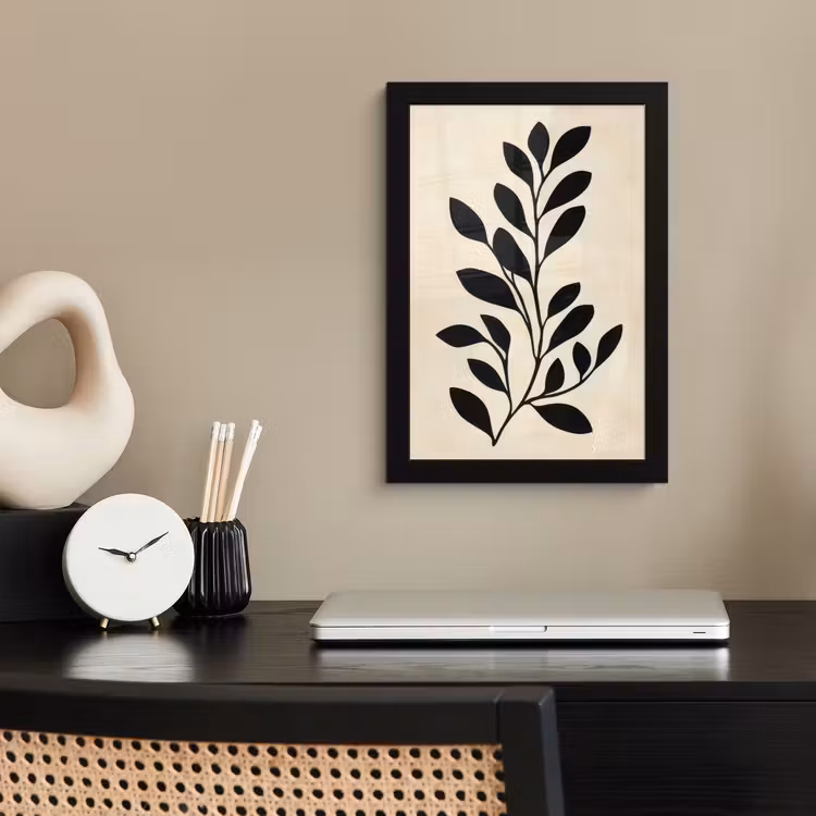 Minimalistisch - Tak - Bladeren - Zwart fotolijst zwart zonder passe partout klein -sfeer1