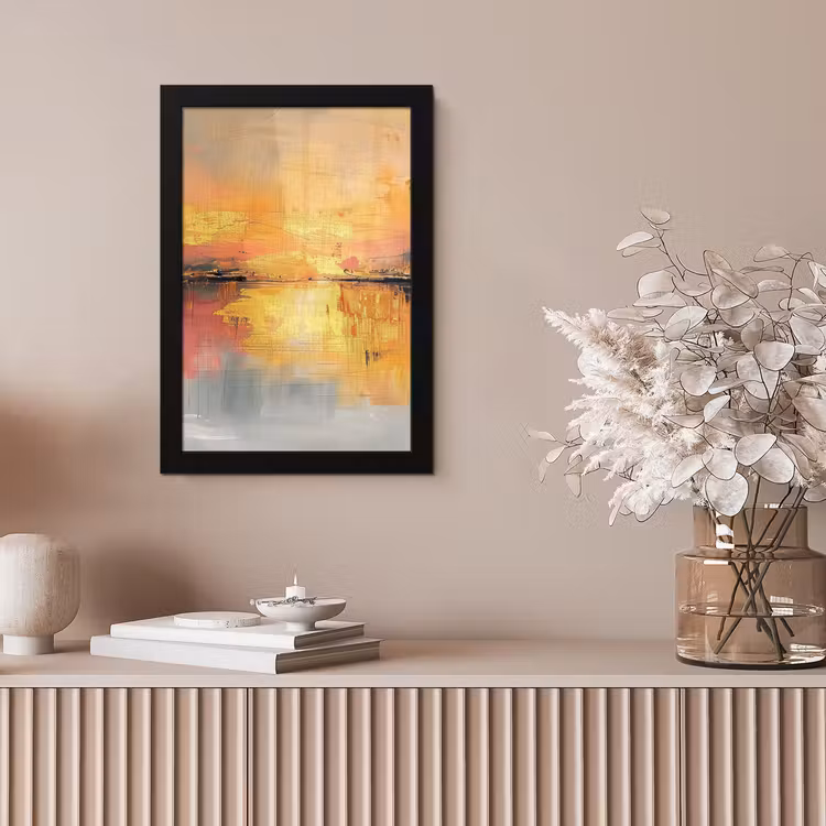 Modern - Abstract - Goud - Roze fotolijst zwart zonder passe partout klein -sfeer5