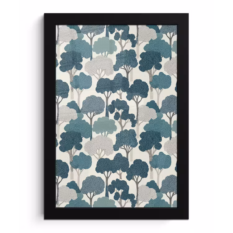 Modern - Bomen - Bos - Patroon - Blauw fotolijst zwart zonder passe partout klein 224 -3d