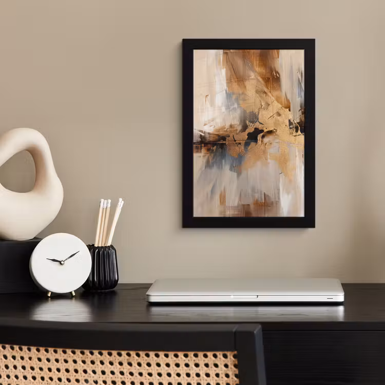 Modern - Bruin - Abstract - Beige fotolijst zwart zonder passe partout klein -sfeer1