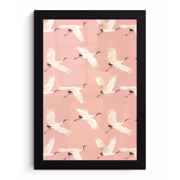 Modern - Kraanvogels - Roze fotolijst zwart zonder passe partout klein 224 -3d