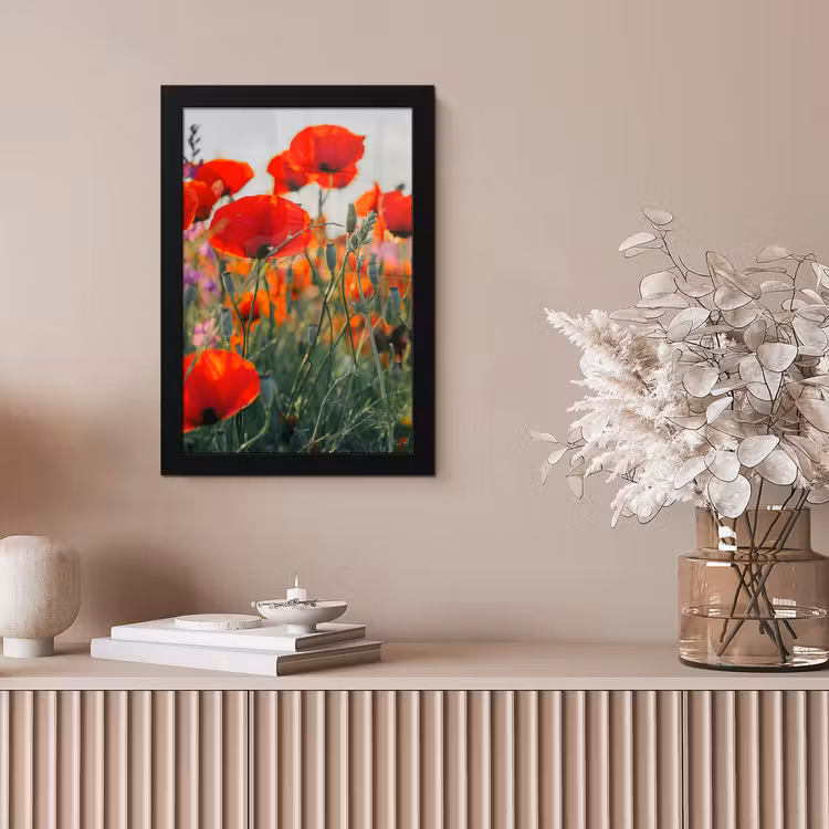 Klaproos - Bloemen - Rood - Paars - Weide fotolijst zwart zonder passe partout klein -sfeer5