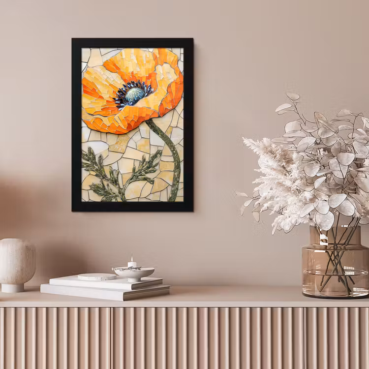 Klaprozen - Oranje - Mozaïek - Bladeren fotolijst zwart zonder passe partout klein -sfeer5