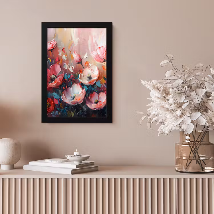 Klaprozen - Roze - Bloemen - Botanisch - Kunst fotolijst zwart zonder passe partout klein -sfeer5