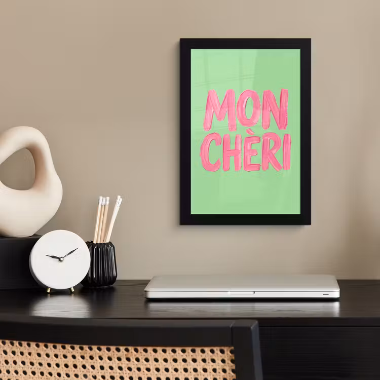 Mon cheri - Groen - Roze fotolijst zwart zonder passe partout klein -sfeer1