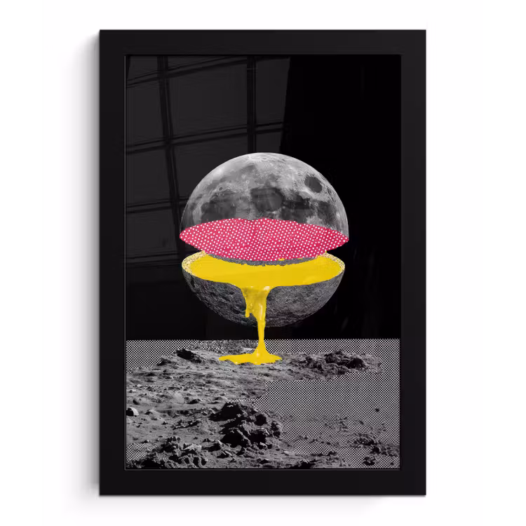 Maan - Geel - Roze - Zwart fotolijst zwart zonder passe partout klein -3d