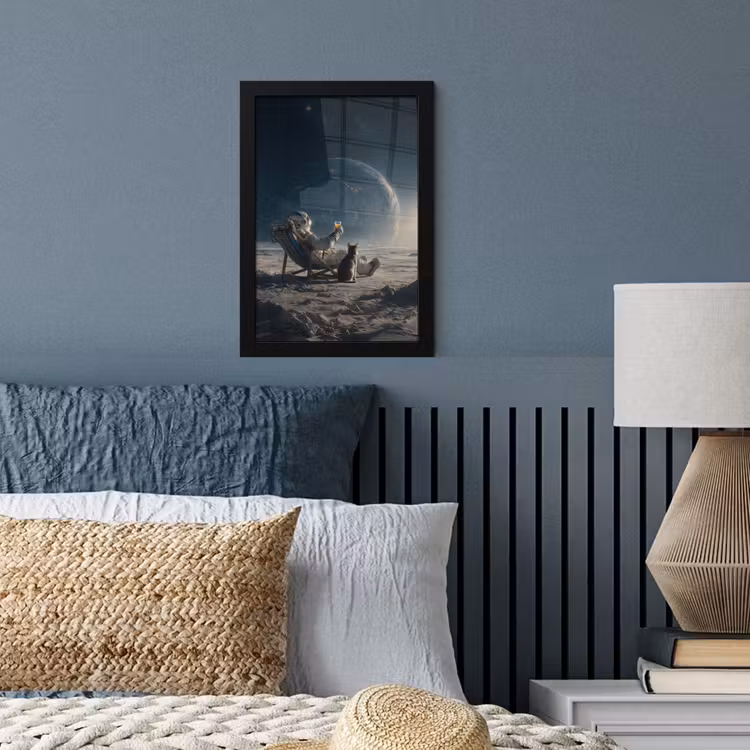 Maan - Kat - Astronaut - Ruimte fotolijst zwart zonder passe partout klein -sfeer3