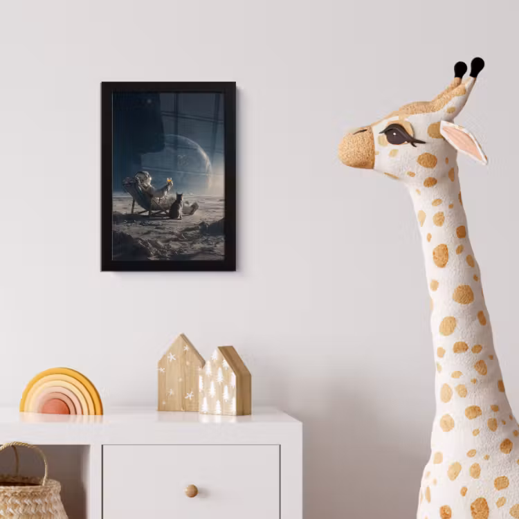 Maan - Kat - Astronaut - Ruimte fotolijst zwart zonder passe partout klein -usfeer4_kinderkamer