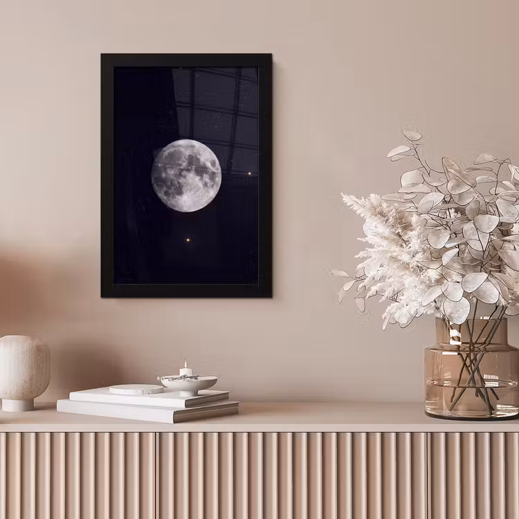 Bilder mit Rahmen - Mond – Sterne – Weltraum - Maan - Sterren - Ruimte fotolijst zwart zonder passe partout klein