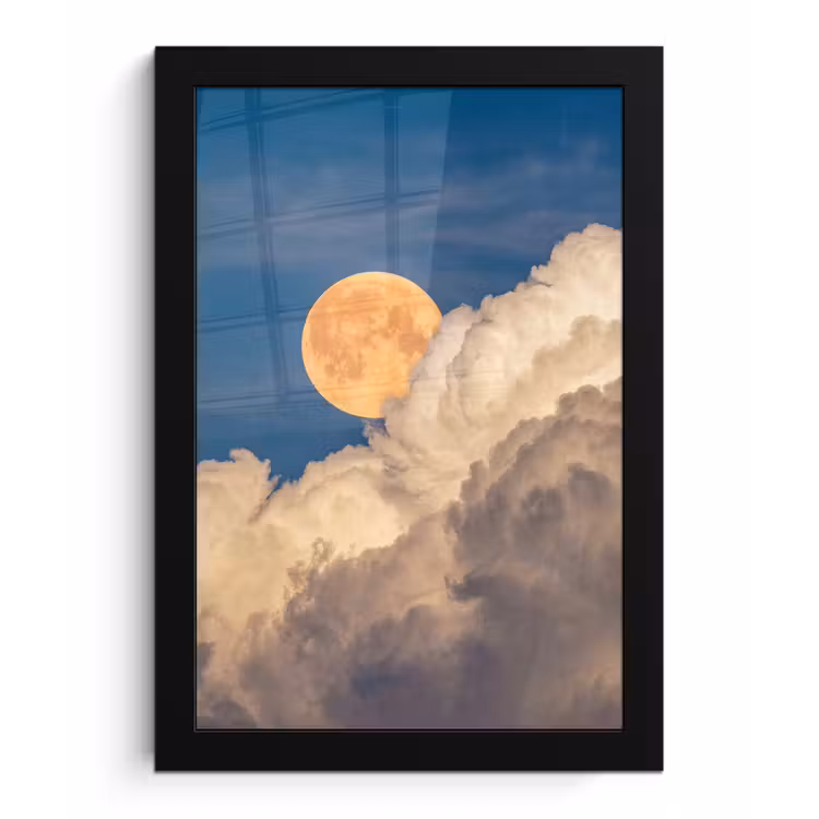 Maan - Wolken - Natuur - Oranje fotolijst zwart zonder passe partout klein -3d