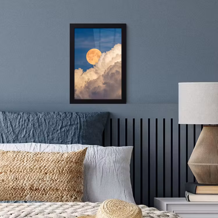 Maan - Wolken - Natuur - Oranje fotolijst zwart zonder passe partout klein -sfeer3