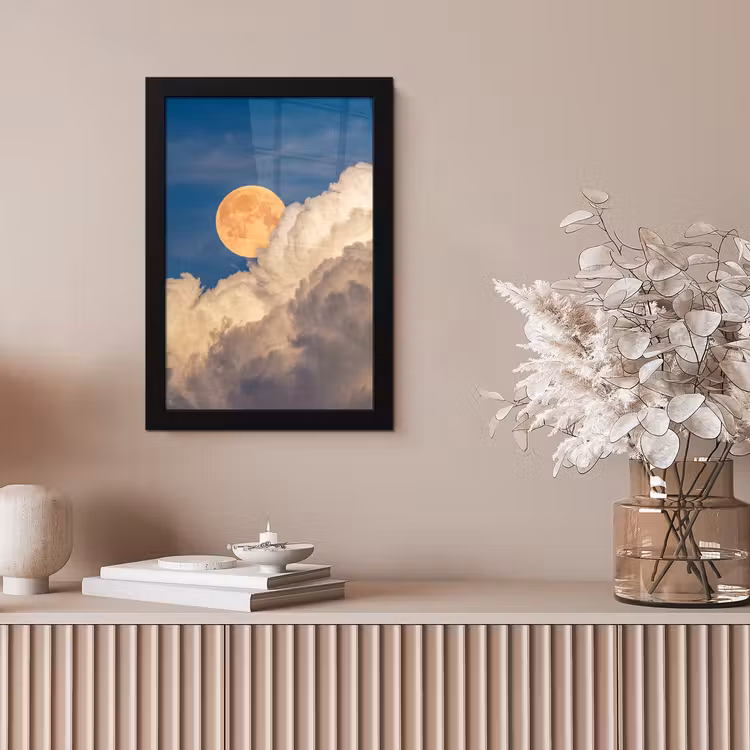 Maan - Wolken - Natuur - Oranje fotolijst zwart zonder passe partout klein -sfeer5