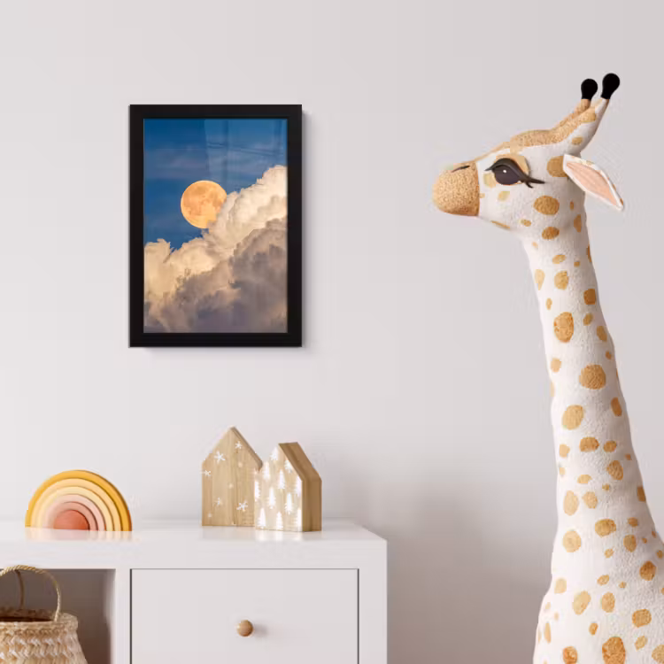 Maan - Wolken - Natuur - Oranje fotolijst zwart zonder passe partout klein -usfeer4_kinderkamer