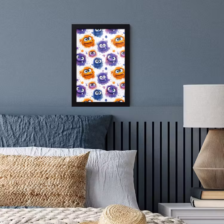 Monstertjes - Aquarel - Kleurrijk fotolijst zwart zonder passe partout klein 224 -sfeer3