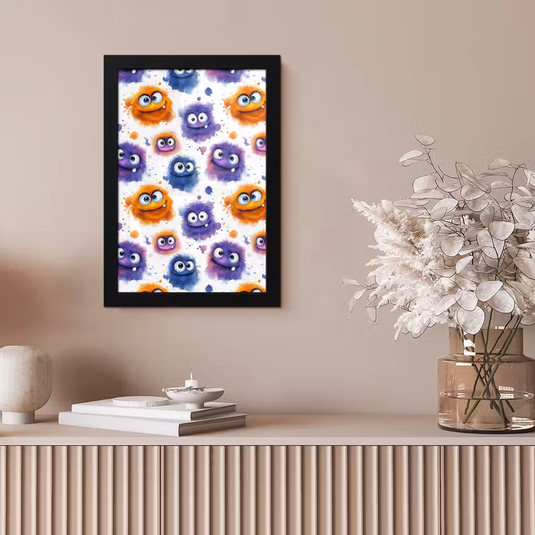Monstertjes - Aquarel - Kleurrijk fotolijst zwart zonder passe partout klein 224 -sfeer5