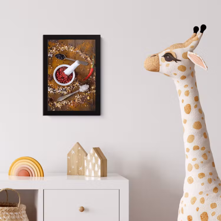 Vijzel - Kruiden - Lepels - Specerijen - Bruin - Peper fotolijst zwart zonder passe partout klein -usfeer4_kinderkamer