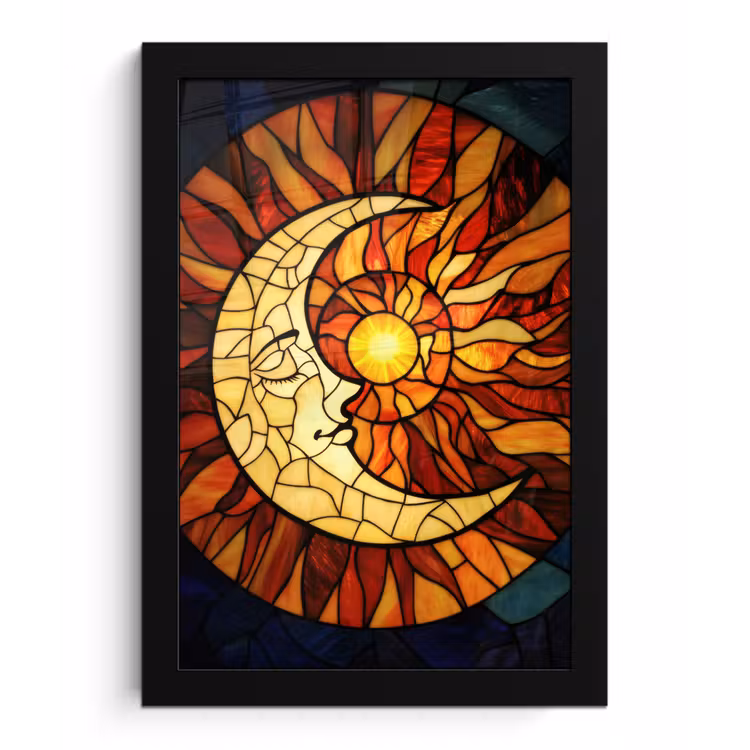 Mozaïek - Glas - Maan - Donkerblauw fotolijst zwart zonder passe partout klein -3d